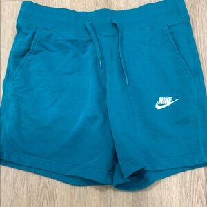 Nike Blue and Green Athletic Shorts with Elastic Waistband